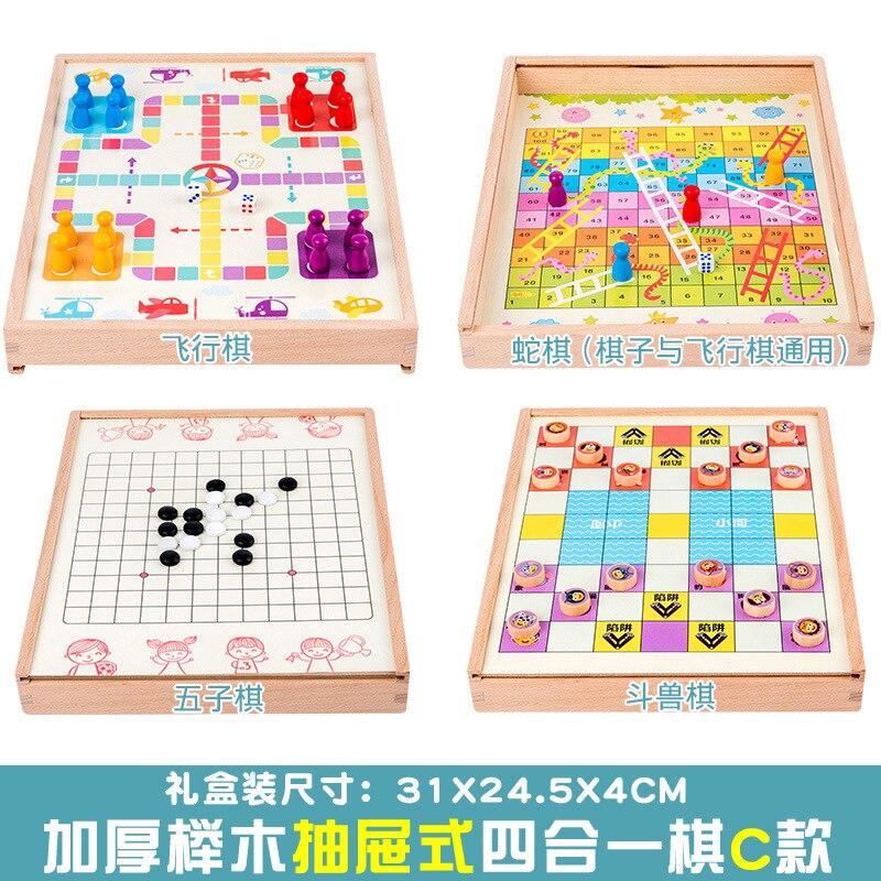 Kinderen Jongens Meisjes Vliegende Schaken Checkers Houten Multifunctionele Spel Schaken Backgammon Schaken Arena Schaken Puzzel Speelgoed Baby: 5