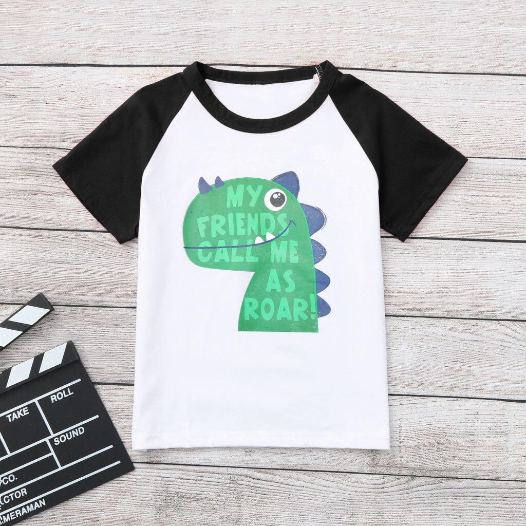 Kinderen jongens meisjes korte mouwen letter dinosaurus bedrukt t-shirt tops kleding maart 5