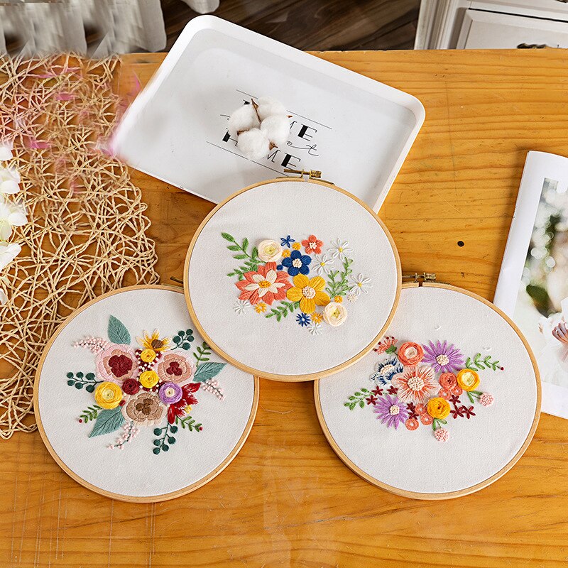 Gör-det-själv broderi kit blombukett mönster hantverk korsstygn material paket set dekor broderi båge sytillbehör