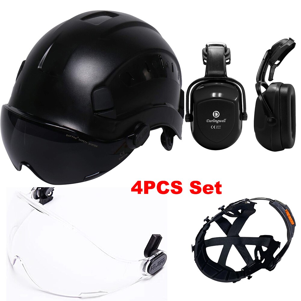 Veiligheid Helm Met Bril Oorbeschermer Voering Set Bouw Hard Hoed Abs Beschermende Motorhelmen Werk Cap Outdoor