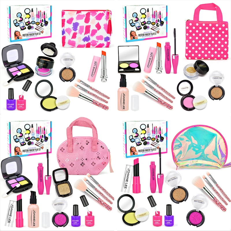Girls Make Up Toy Set Pretend Play Princess Pink Makeup Beauty Safety Non-toxic Kit Toys for Girls Dressing Cosmetic Travel GXMB