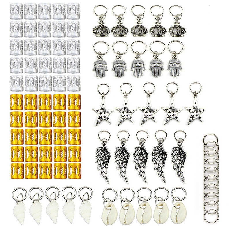80/90/100 stk gull hår flette dreadlocks perler hår blad star diy hår klips hår mansjetter dread tube sjarm dreadlock tilbehør: 90 stk