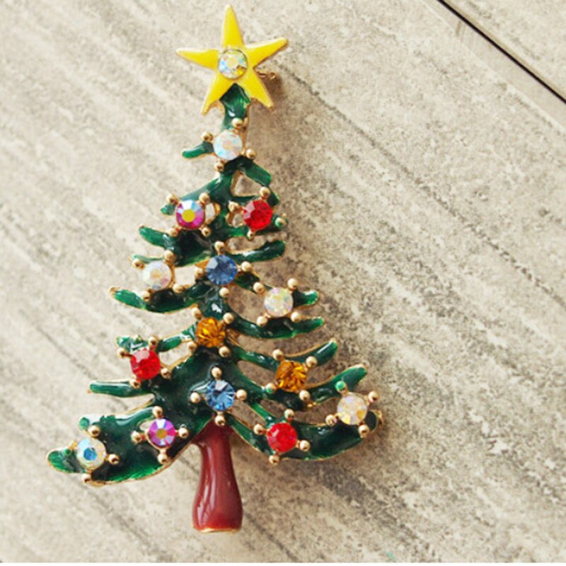 Weihnachten Baum Form Winter Mantel Kappe Brosche Strass Inlay Modeschmuck Festival Broschen Pins Für Frauen