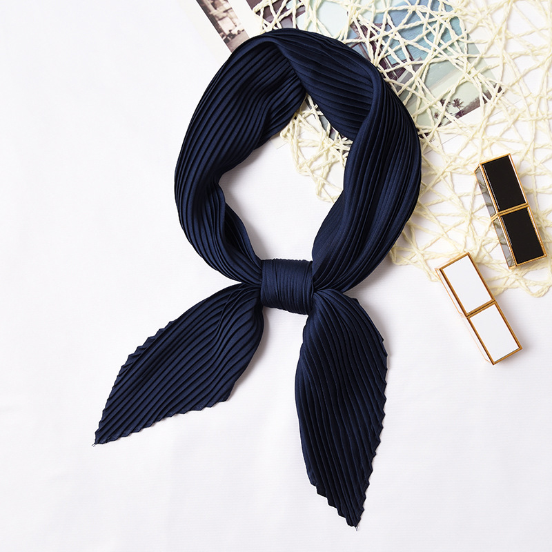 Plain Women Square Silk Scarf Skinny Ribbon Head Neck Small Pleated Hair Tie Band Kerchief Satin Foulard Scarves: Color 18