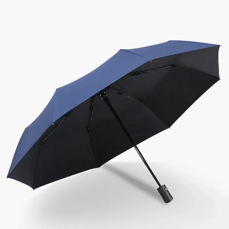 Automatischer Regen- und Sonnenschirm, schwarze Beschichtung, Sonnenschirm, Anti-UV, 3 faltbar, windbeständig, automatisch, luxuriös, groß, winddicht, für Damen und Herren, 8 Bänder: Himmel Blau
