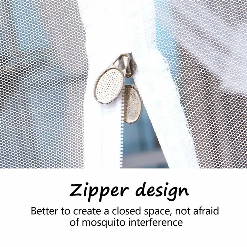 Plasă de țânțari cu fermoar și dantelă, cu suport din oțel inoxidabil, plasă romantică pentru pat queen-size, cort anti-țânțari pentru pat dublu individual