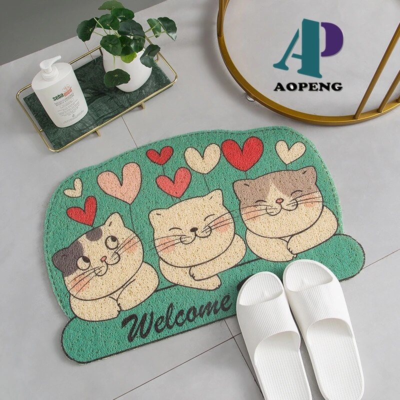 Foot Mat Plant Printing PVC Coil Door Mat Green Plastic Door Mat: Cat