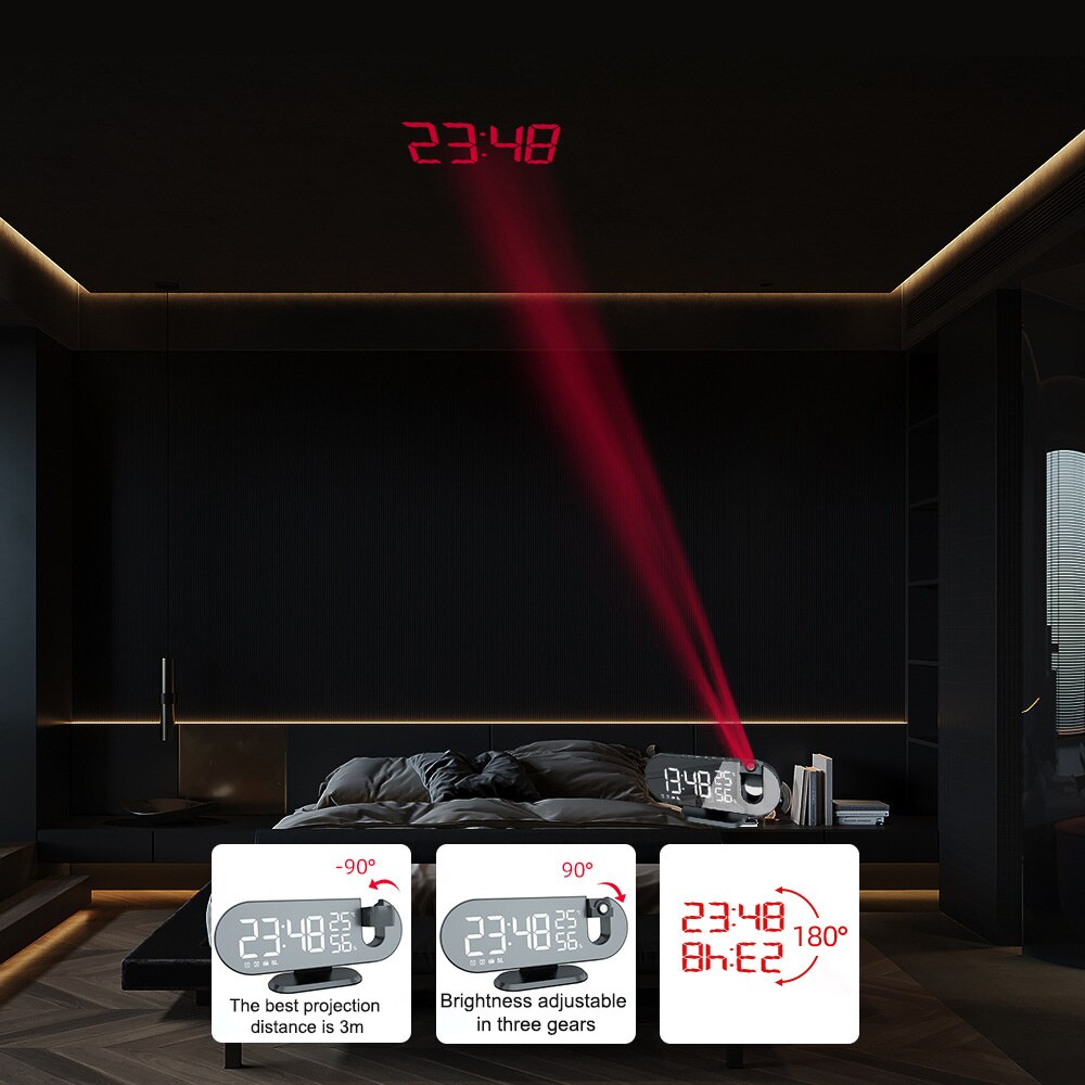 Large Screen Electronic Clock LED Digital Projection Alarm Clock Show Temperature Calendar Luminous FM Smart Clock Home Decor