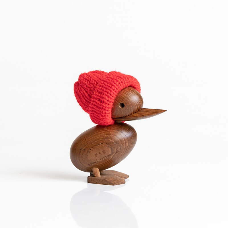 Duck/Duckling Wood for Crafts Animal Figures Wooden Decoration Home Accessorie Living Room Christmas Danish Nordic Desk Ornament: Duckling plus R hat