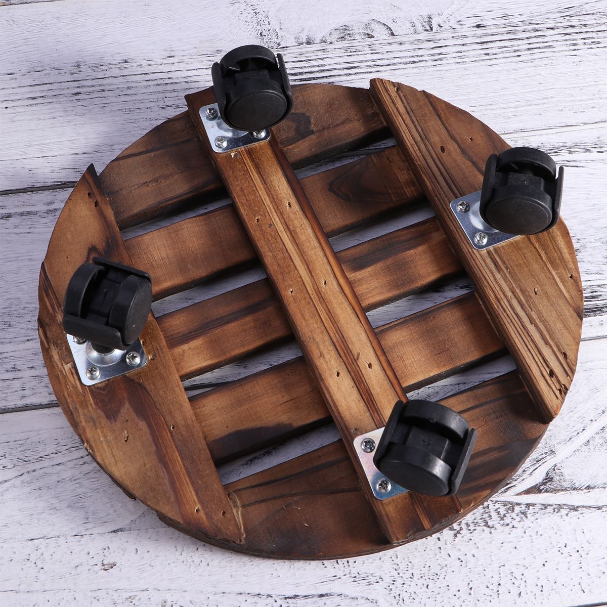 ! Support de Pot de fleur mobile de Caddy de planteur en bois de support rond de fleur pratique avec des roues pour la maison de jardin