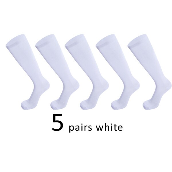 5 Pairs 20-30 Mmhg Graduated Compression Sport Socks Firm Pressure Circulation Orthopedic Support Stockings Hose Long Socks: white / men