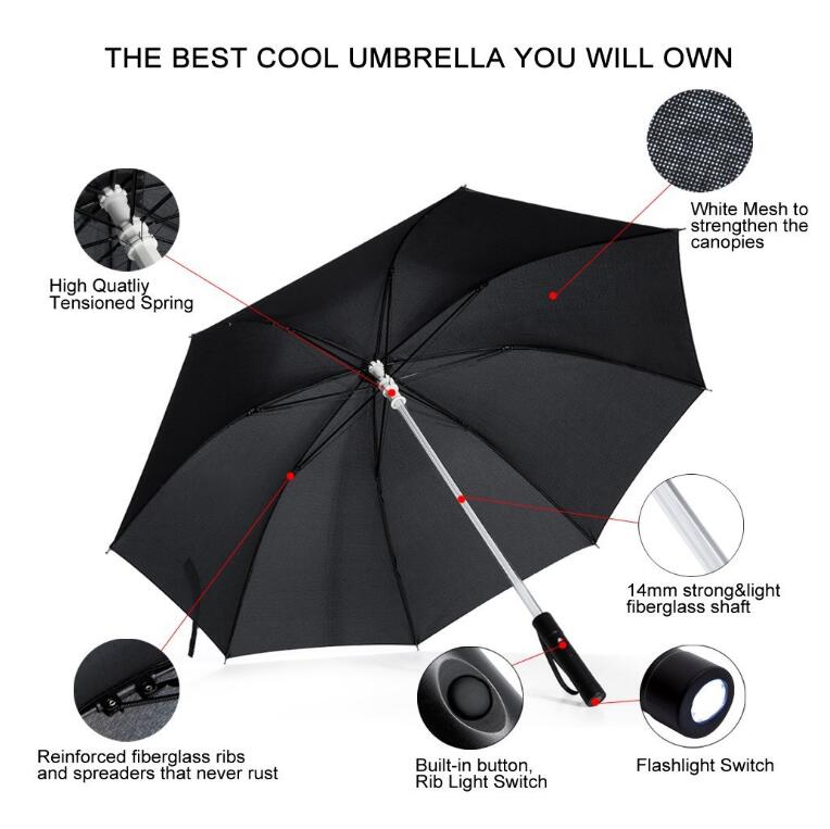 8 Rib Light up Blade Runner Style Changing Color LED Umbrella with Flashlight Transparent Handle Straight Umbrella Parasol