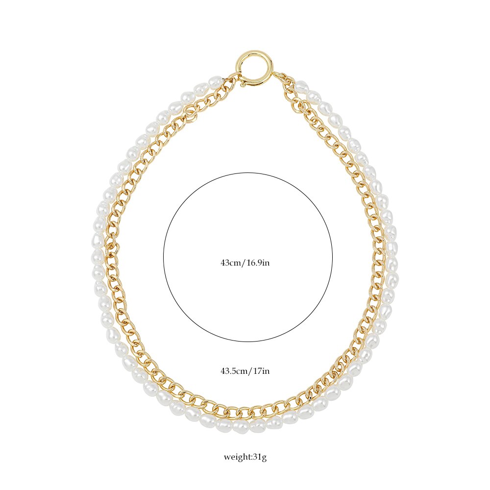 Vintage Pearl Necklaces for Women Round Buckle Double Layer Metal Link Chain Choker Necklace Birthday Jewelry