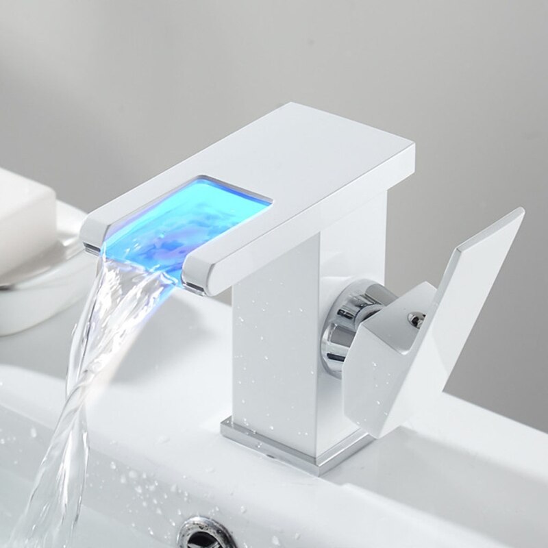 LED Waterfall Kitchen Bathroom Basin Sink Taps Faucet Temperature Color Change: W-B