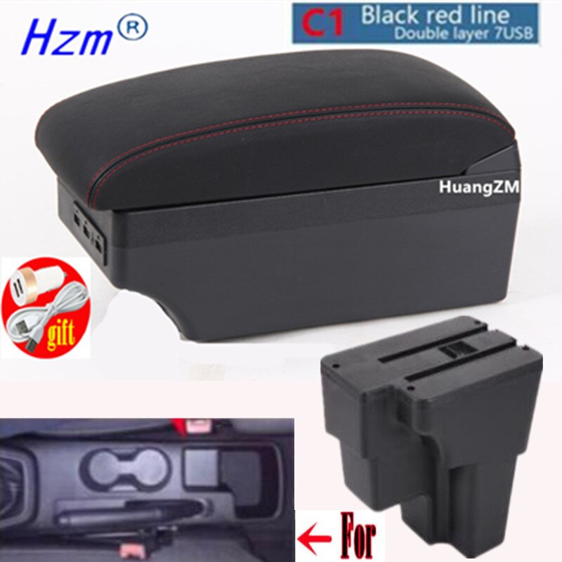 For KIA RIO Armrest For Europe South America Retrofit parts Car Armrest box Center Storage car accessories USB: C1 style red line
