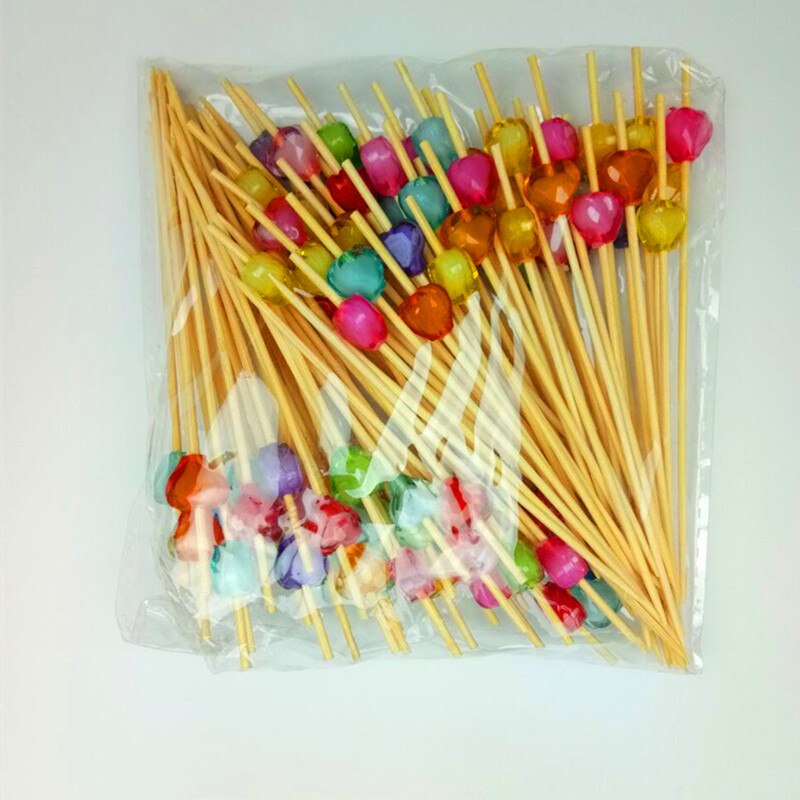 XUNZHE 12Cm Disposable bamboo / color acrylic Cocktail Drink Stirring Sticks Food Dessert Picks Fruit Fork postre accessories: 9