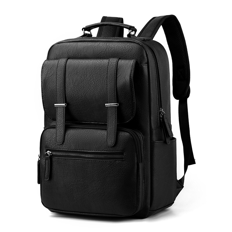 Pu business rygsæk stor kapacitet laptoptaske multifunktionelle computerrygsække mænd vandtæt rejsedagsrygsæk studenterpakke: Sort