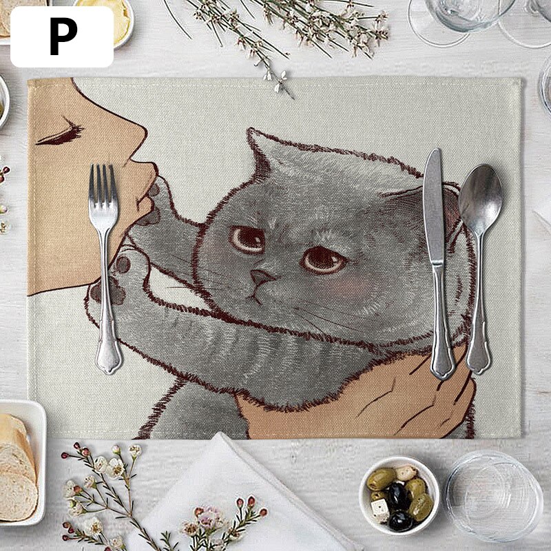 European style cute cat table mat cat style heat-proof mat placemat plate and bowl mat pot mat heat-proof mat: P