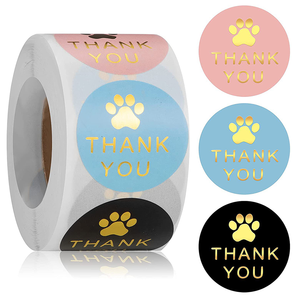 100-500Pcs Round Dog Paw Print Thank You Label Stickers Used for and Mailing Box Seal Labels Decorative Stickers: WHITE