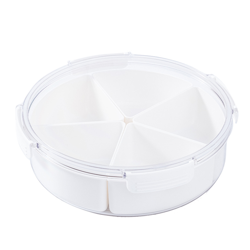 Snack Tray Dried Fruit Box Living Room Fruit Plate Transparent Partitioned Fruit Vegetable Storage Box Multi Fresh-keeping Box: round