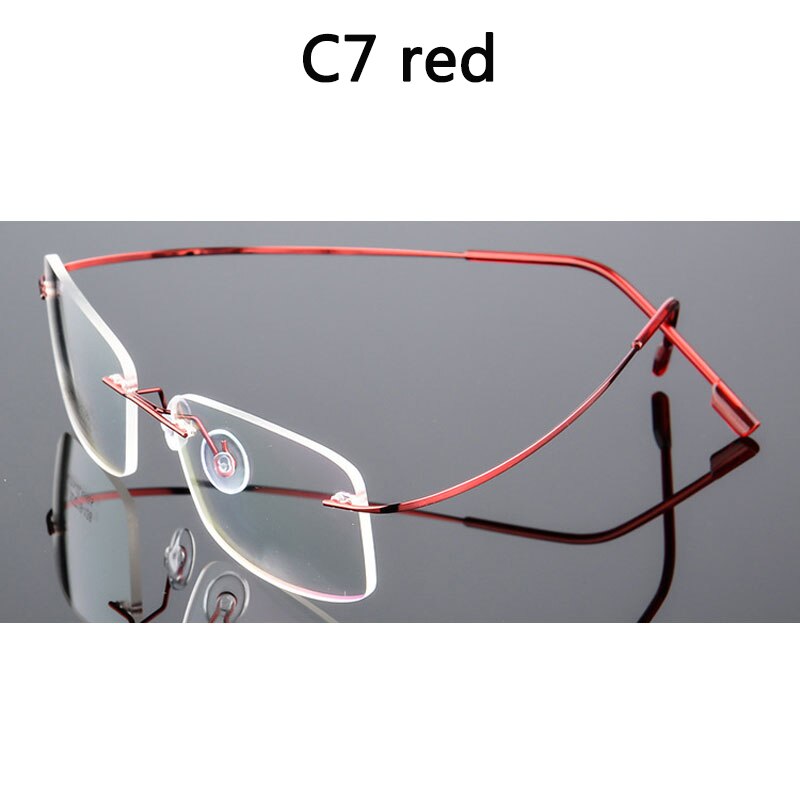 Boyseen reunattomat lasit miehet titaaniseoksesta taitettavat naiset nelikulmaiset silmälasit ultrakevyet kehyksettömät silmälasit: C7