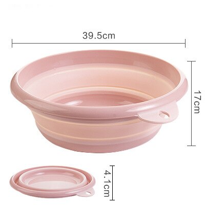 Portable Folding Wash Basin Household Outdoor Dual Purpose Hanging Holes Wash Face Fruits Vegetables Basin Plastic: Pink 39.5X17CM