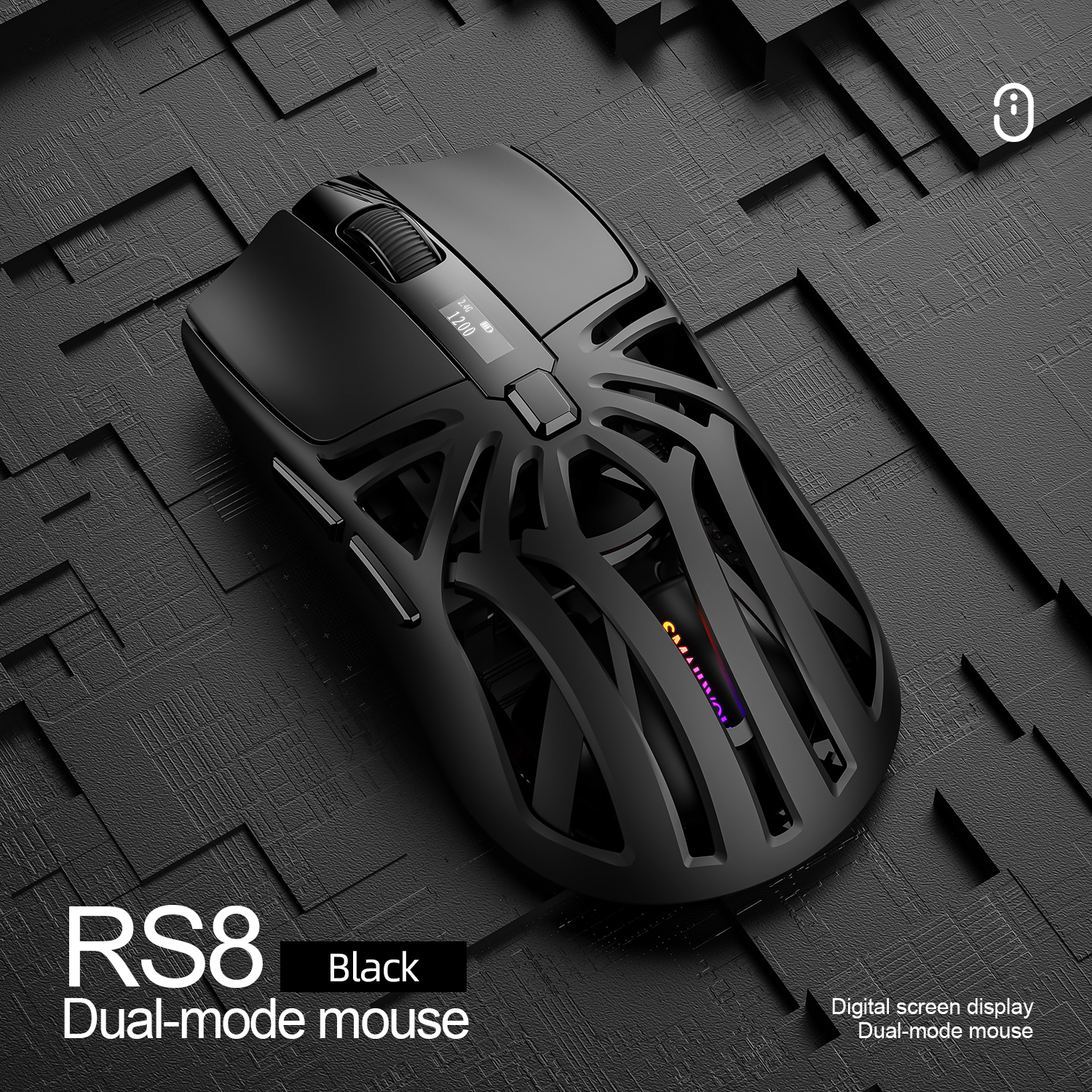 Ratón Bluetooth SMAILWOLF RS8 1000Hz, 10000dpi, conexión de tres modos, ratón macro ligero para juegos, ordenador portátil: Negro