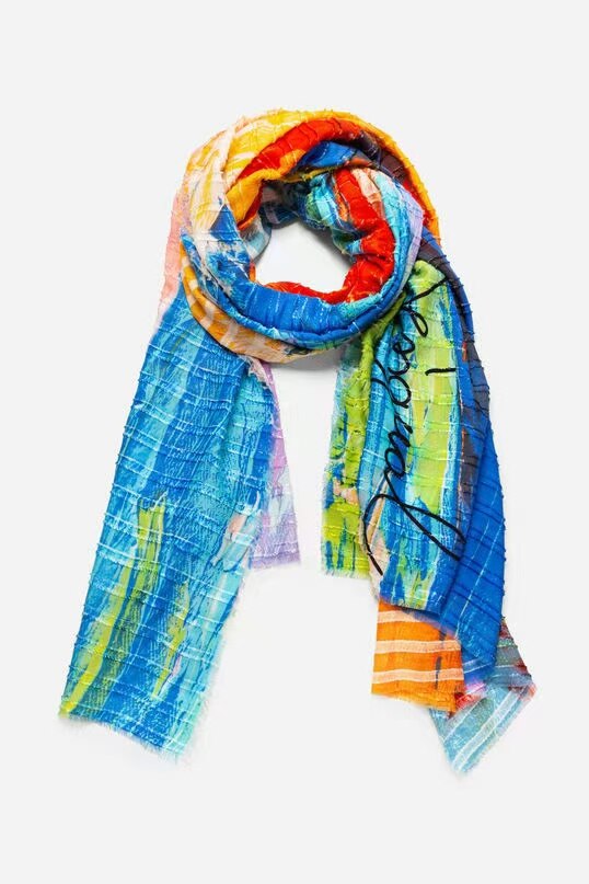 Spaanse Desigual Kleurrijke Print Dames Sjaal Geborduurde Zonnebrandcrème Zonnescherm Lange Handdoek Bloemen Strandlaken