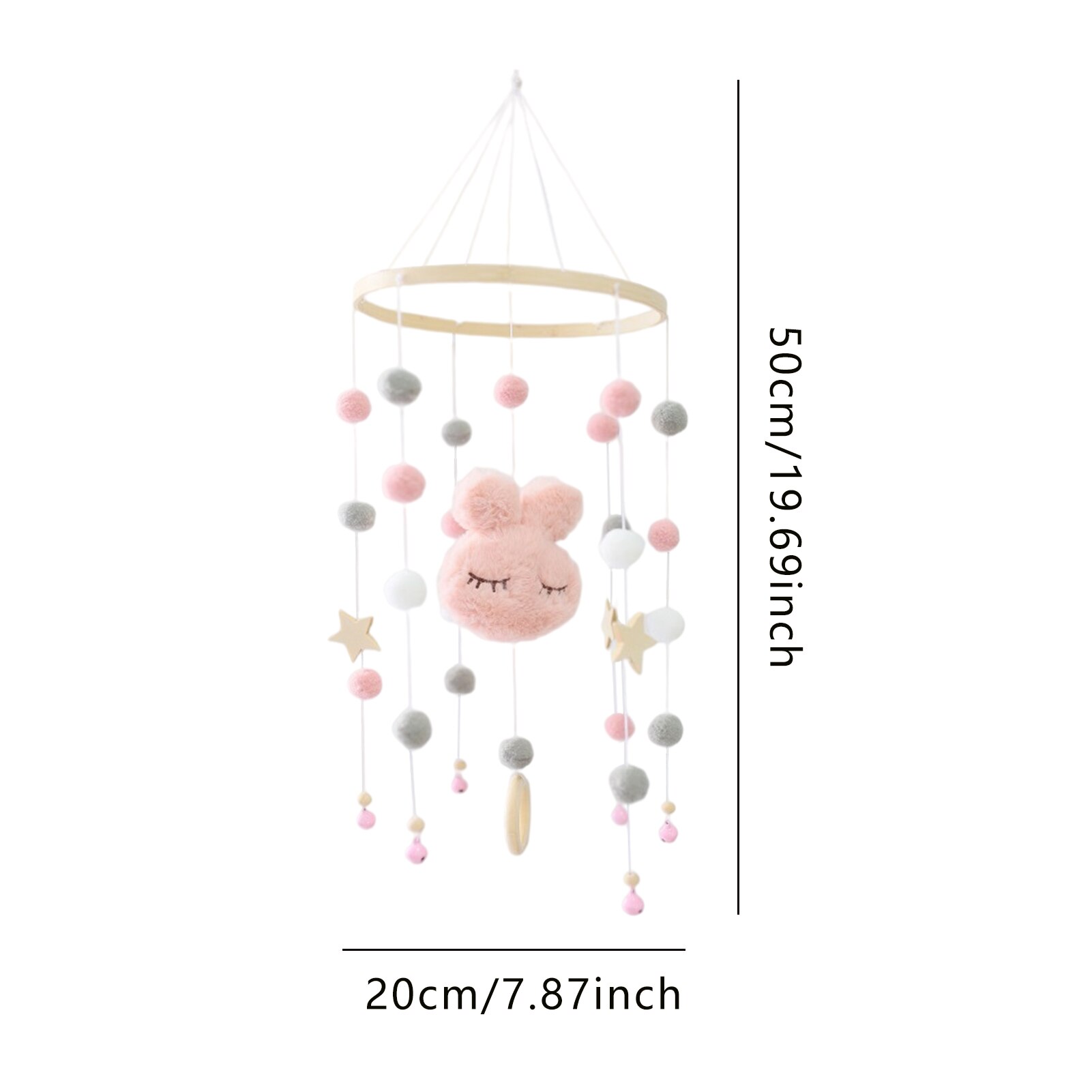 Baby Crib Mobile Wooden Handmade Bunny Baby Bell With Colorful Felt Balls Baby Bassinet Mobile Pendant Toys For Baby Bed Nurser
