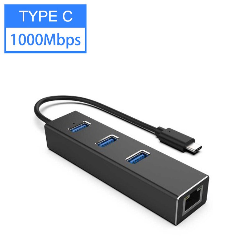 Usb  c 3.0 hub  rj45 ethernet adapter 1000 mbps netwerk voor macbook pro air computer pc laptop tv box accessoires type c splitter: Type c poort zwart