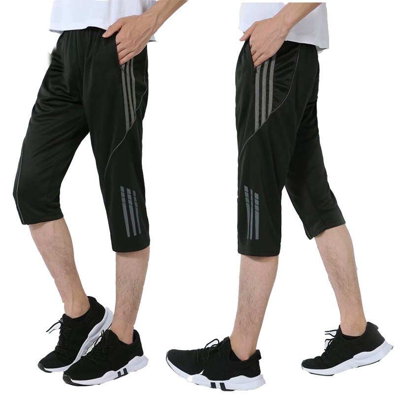 Summer Thin Football Male Pocket Zipper Capri Pants Football shou tui Running Fitness Calf Pants