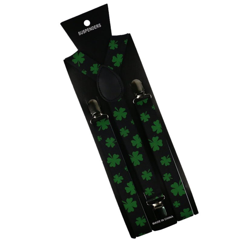 Winfox Black Green White 2.5cm Wide Clover Suspenders For Women Men