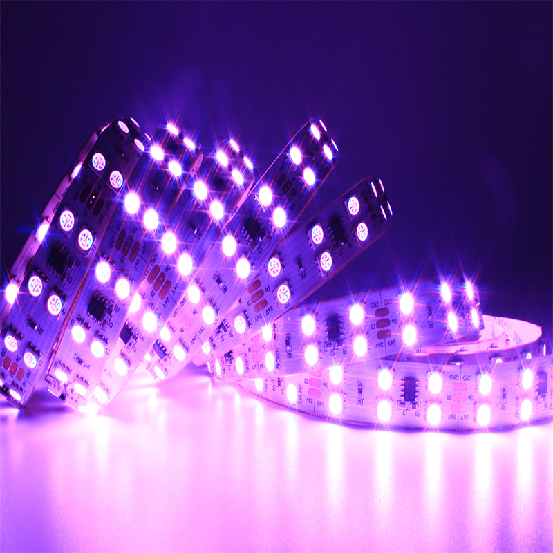 Double Row WS2811 LED Strip, DC12V 120LEDS DC24V 168Leds 5050 SMD RGB Pixel Addressable Digital LED Strip 5M White PCB