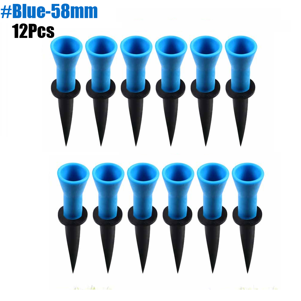 GLOOF 58mm 76mm Plastic Golf tees with Soft Rubber Cushion Top Cover Pack of 12,Almost Unbreakable,Practicing for Golfer: Blue-58mm-12Pcs