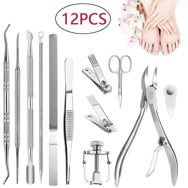 Pedicure Tools Ingrown Toenail Tools Kit Nail Care Ingrown Toenail Removal Correction Clippers Foot Care 12 Pcs/Set: Default Title