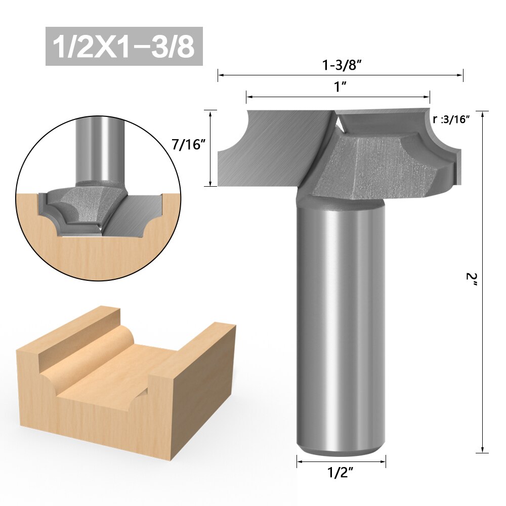 1PC 1/2&quot; 12mm Shank 1&quot; Radius Flat Bottom Bit Horizontal Crown Router Bit door knife Woodworking cutter: 12.7X34.9