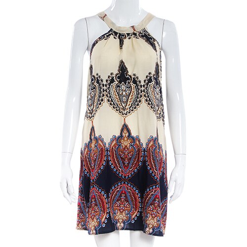 Verano Halter Mini vestido de mujer suelto sin mangas fuera del hombro Vestidos cortos verano Vestido de playa Boho vestido de mujer: S