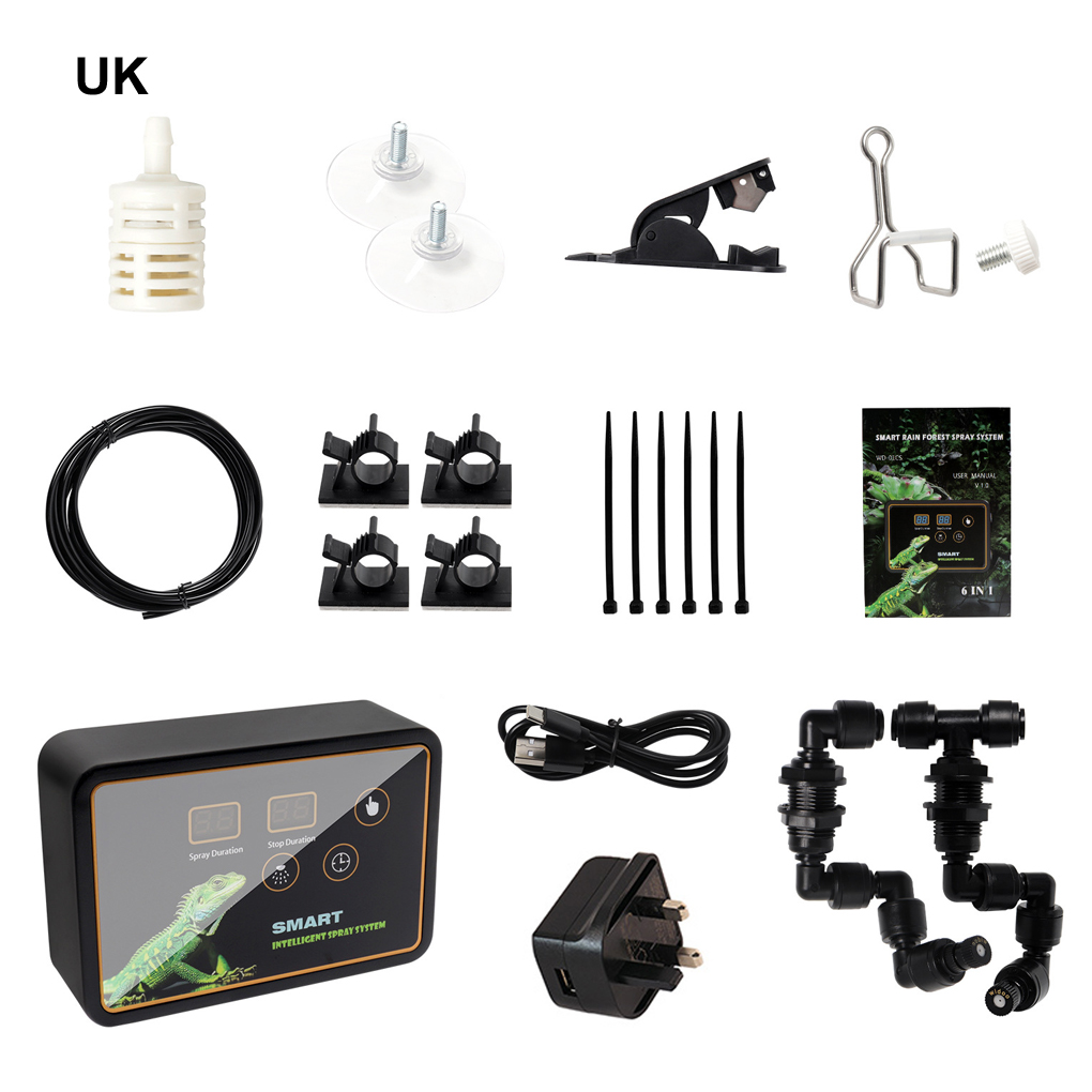 Intelligent Spraysystem för Reptiler - Elektronisk Timer Automatisk Dimma Fuktighetsgivare Regnskog Kit: Mörkbrun