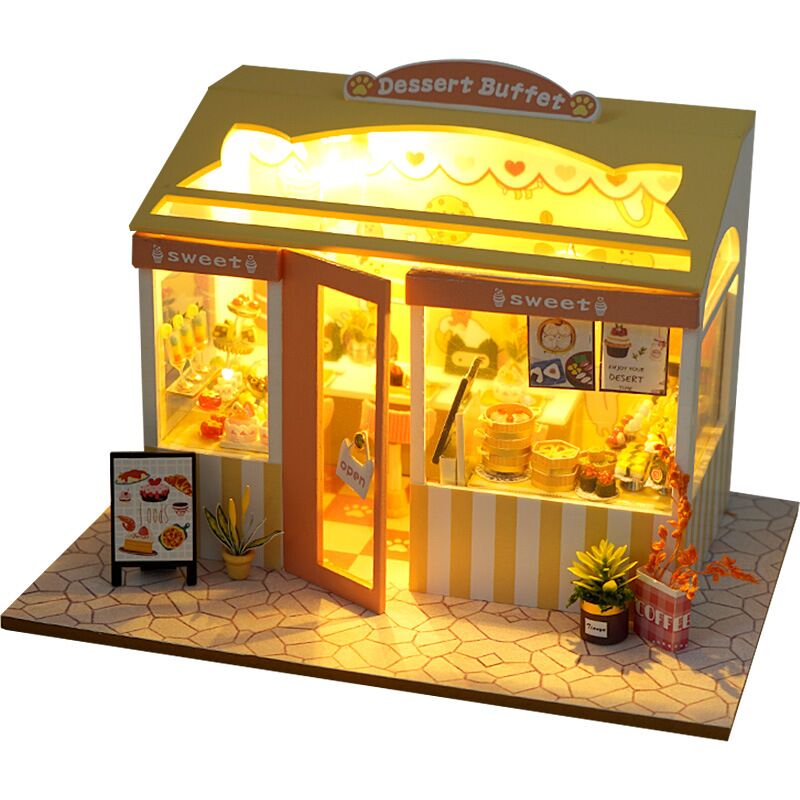 Cutebee Diy Poppenhuis, Houten Poppenhuis Ijs Winkel Met Led Verlichting TD33 Best Birthday: TD34