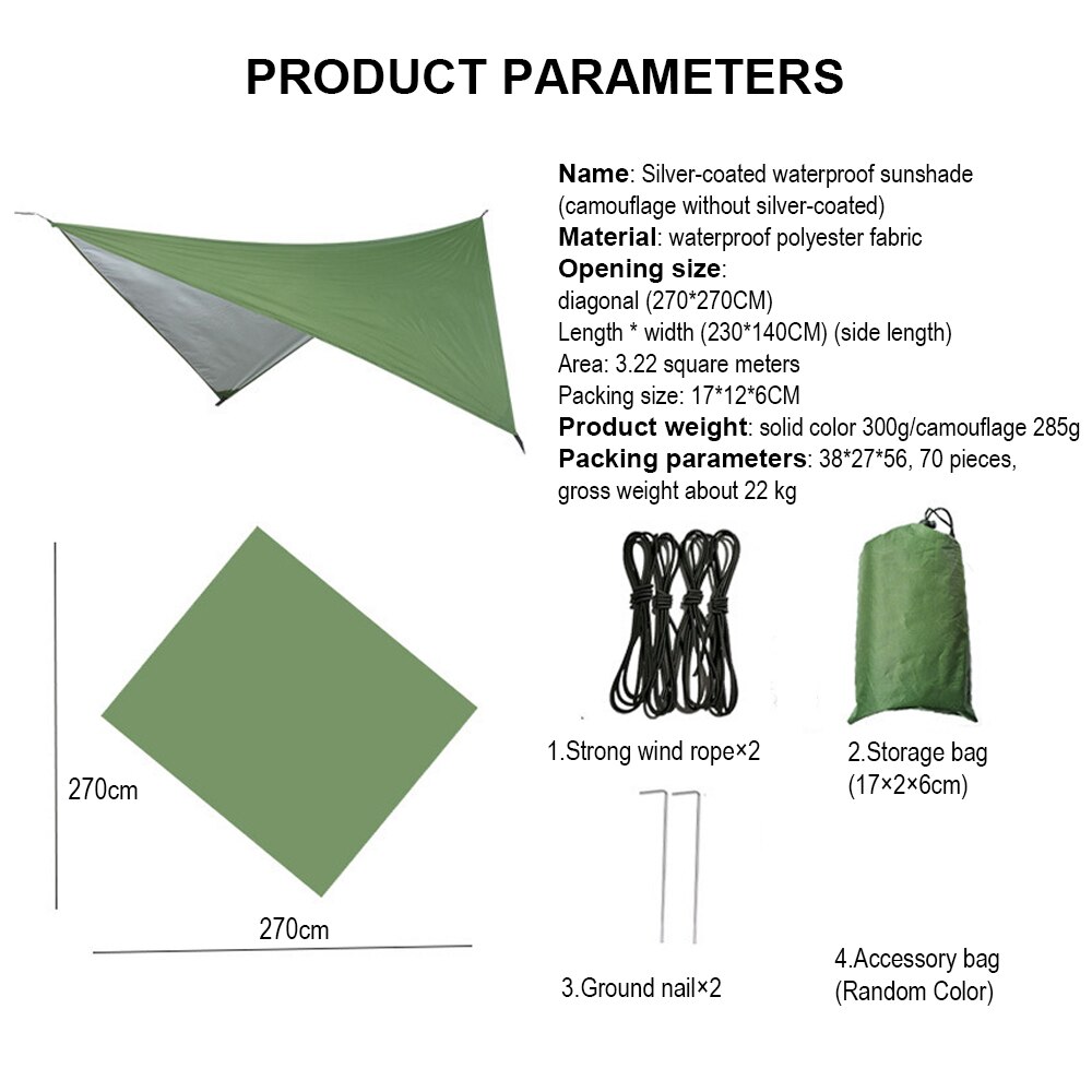 Bærbar teltdug solsejl multifunktion campingmåtte vandtæt 240*140cm skygge overdækning udendørs fortelt picnic måtte