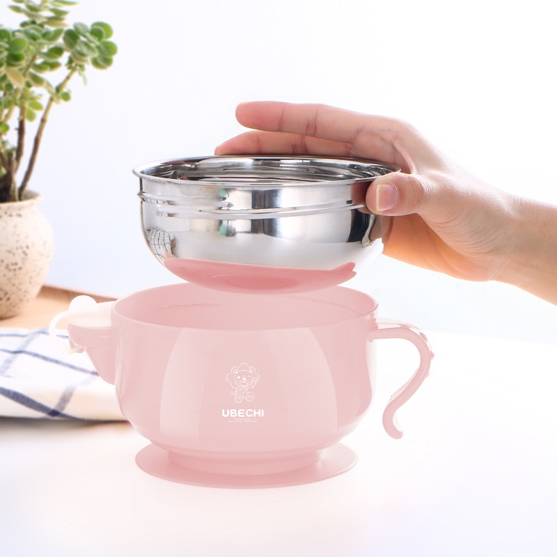 Ins bol enfant eau Thermos riz nouilles | Bol en acier inoxydable pour bébé vaisselle 500ml Double couche, petit Pot mignon