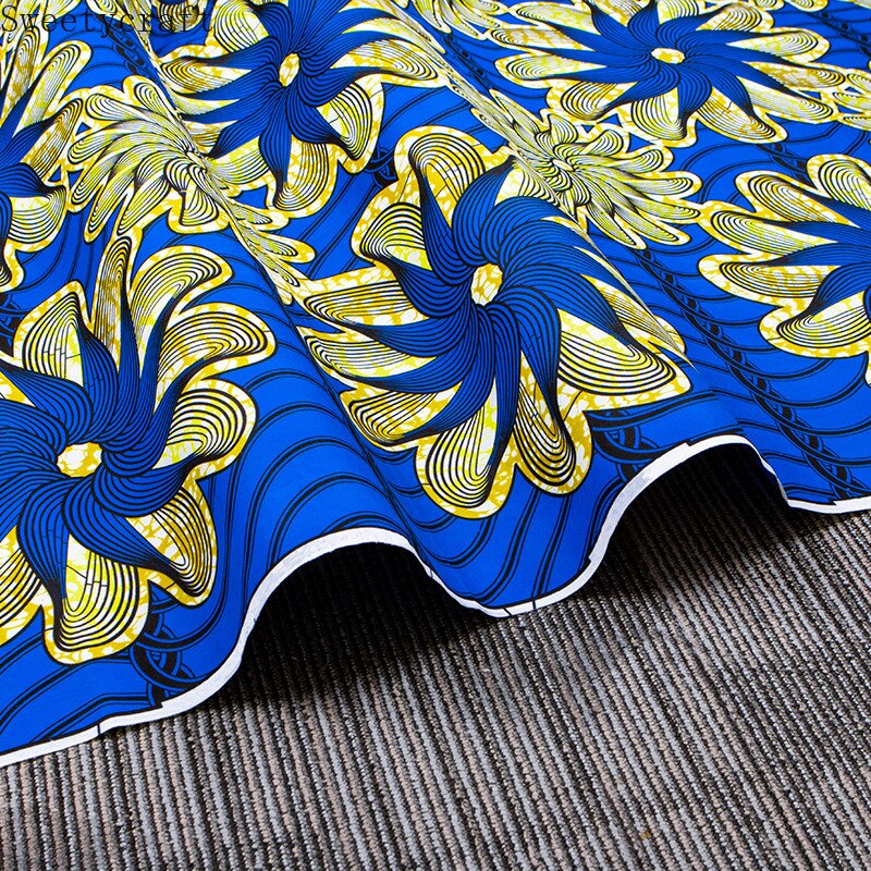 3 Yards 100% Polyster Echte Wax Afrikaanse Stof Afrikaanse Print Stof Tissu Wax Africain Bloemenprint Fabricfor Naaien Jurk