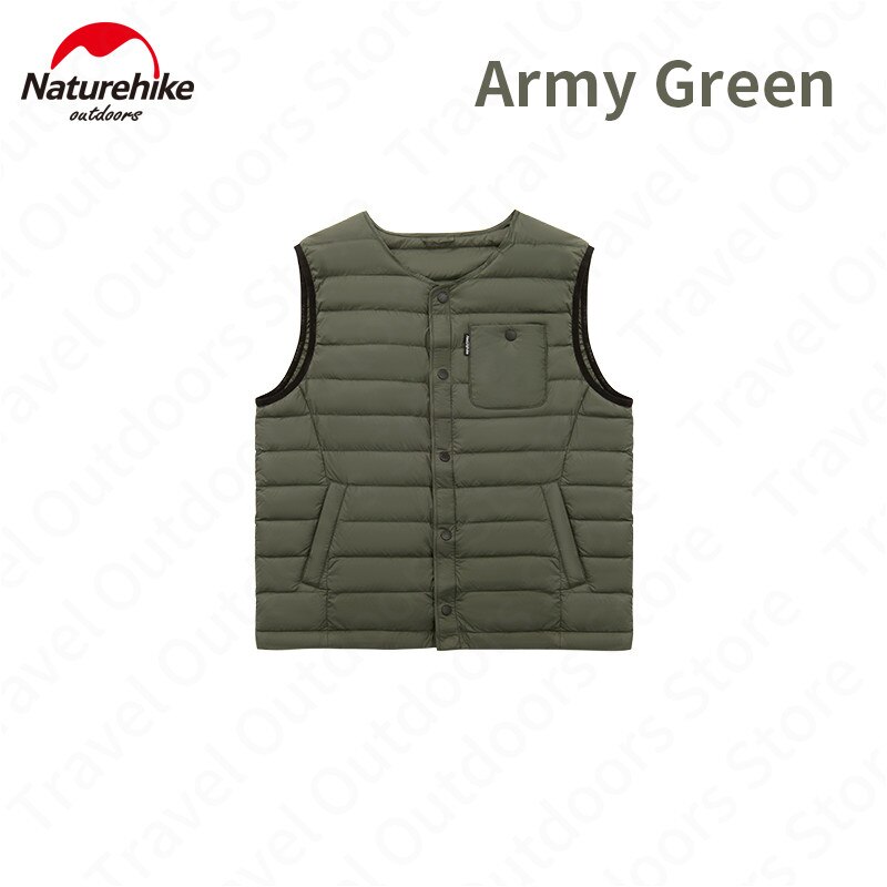 Naturehike Winter Down Vest 90% Wit Ganzendons Warm Houden 750FP Verdikking Jas Man/Vrouw Mode Knop Jas Outdoor draagbare: Army Green / Xl