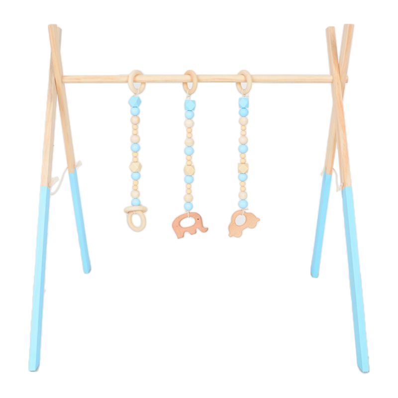 OOTDTY 4 Teile/satz nordisch Karikatur Baby Holz Fitnessstudio Fitness Rahmen Gestell Hängen Anhänger Spielzeug Bausatz Kleinkind Kleinkind Zimmer Dekorationen: Blau