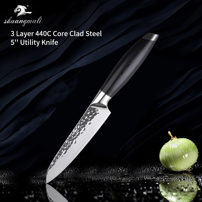 Shuangmali 5- tommers værktøjskniv køkkenkniv 440c stål kokkeskær knive lille størrelse skive kød vegetabilsk skrælningskniv: Default Title