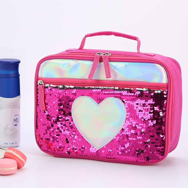 Mode Waterdichte Reverse Sequin Geïsoleerde Kinderen Meisjes Jongen Lunchbox Glitter Draagtas Koeler Picknick Zakje Voor Voedsel