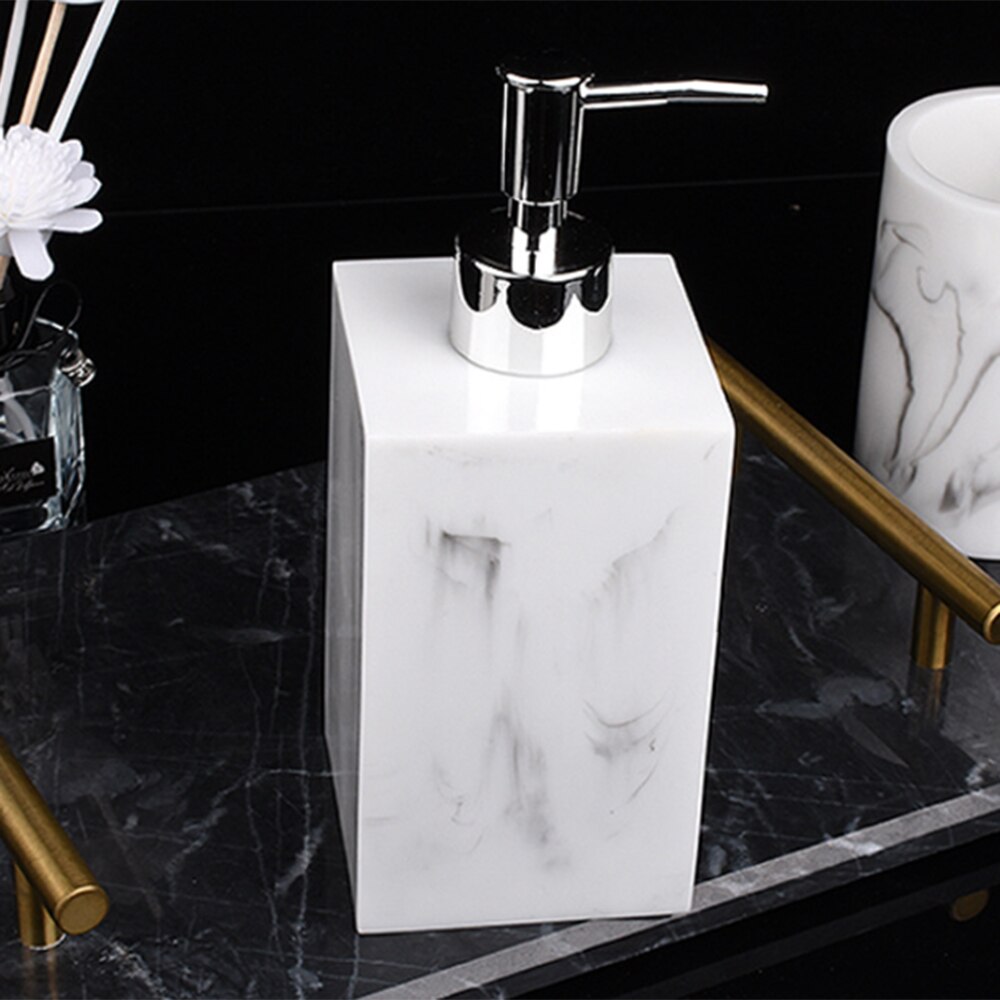 5pcs Resin Bathroom Accessories Set Bathroom Set Marble Texture Toothbrush Holder Liquid Soap Dispenser Soap Dish Tumblers