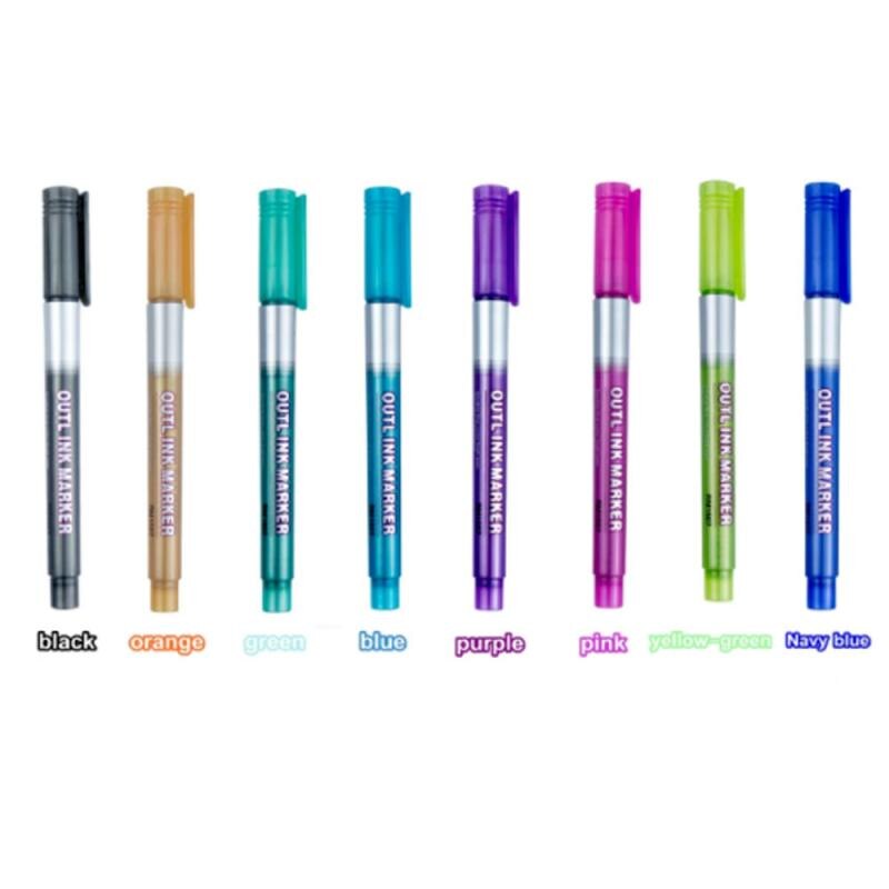 Bolígrafo de doble línea para escribir y dibujar tarjetas de de 8 colores, rotulador de doble línea para contorno, dos líneas para rotulador de dibujo artístico, bolígrafo de grafiti, marcador de lectura de Estudiante