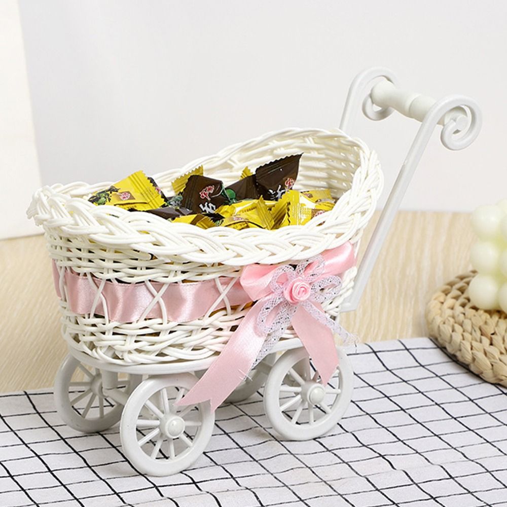 Hand-Woven Small Cart 2 Styles Flower Fruit Storage Basket Flower Basket For Plant Home Wedding