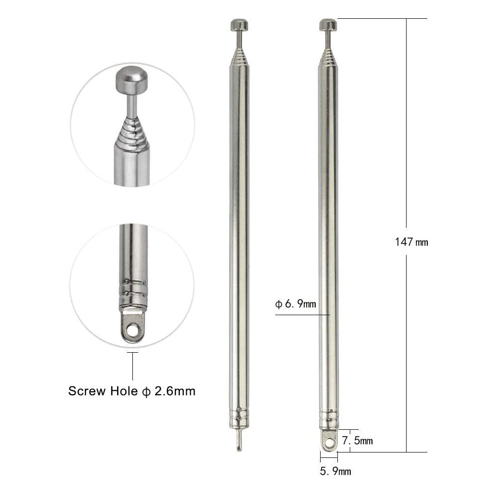 2 Stück 7 Abschnitte Teleskop 74 cm bin FM Radio Antenne Ersatz kompatibel mit drinnen Radio Heimat Stereo Empfänger AV Audio- Video